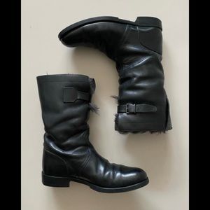 Gucci Men's black leather shearling boots